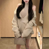 Vネックニット+タイトワンピース（2COLOR）AS1706