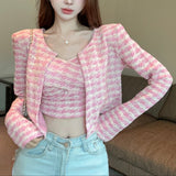 カーディガン付きチェックキャミトップス（2COLOR）AT1393