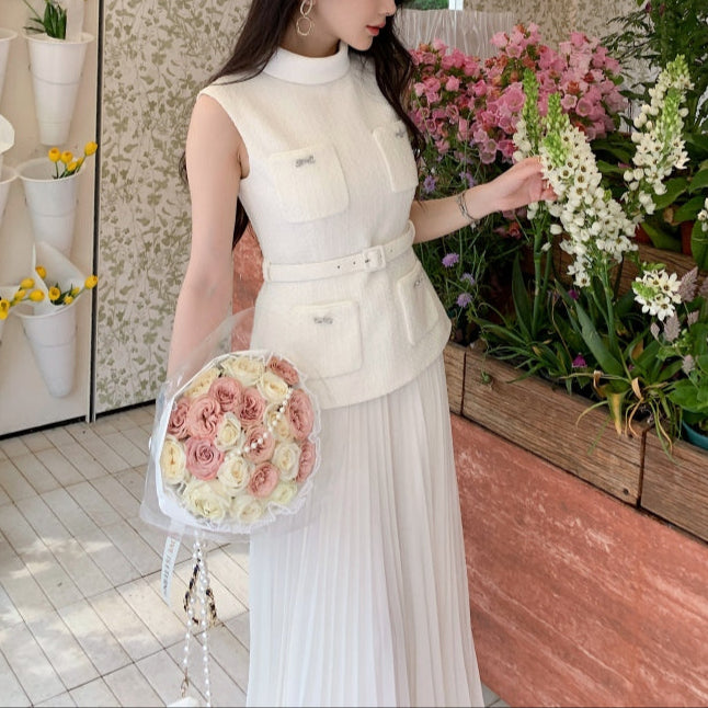 切り替えシフォンプリーツワンピースAO1760
