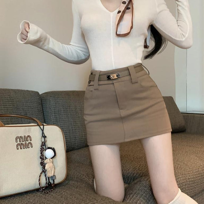 ホワイトタイトドレス ベルト付きミニスカート ベルト付きタイトミニスカート（2COLOR）AB1197 – SNACC