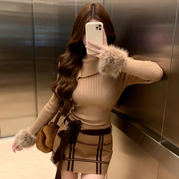 ウィンドウペンニットワンピース（2COLOR）AO1817