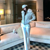 襟ファーツイードダウンジャケットAJ1190