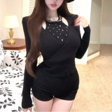 ビジュー付きホルターネックニット（2COLOR）AT1403