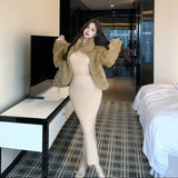 ウエストシースルーニットワンピース（2COLOR）AO1814