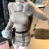 ウィンドウペンニットワンピース（2COLOR）AO1817