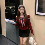 プレッピーリボンオフショルニット（2COLOR）AT1402