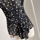 ドット柄フリルブラウスAT1418