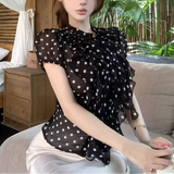 ドット柄フリルブラウスAT1418