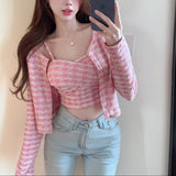 カーディガン付きチェックキャミトップス（2COLOR）AT1393