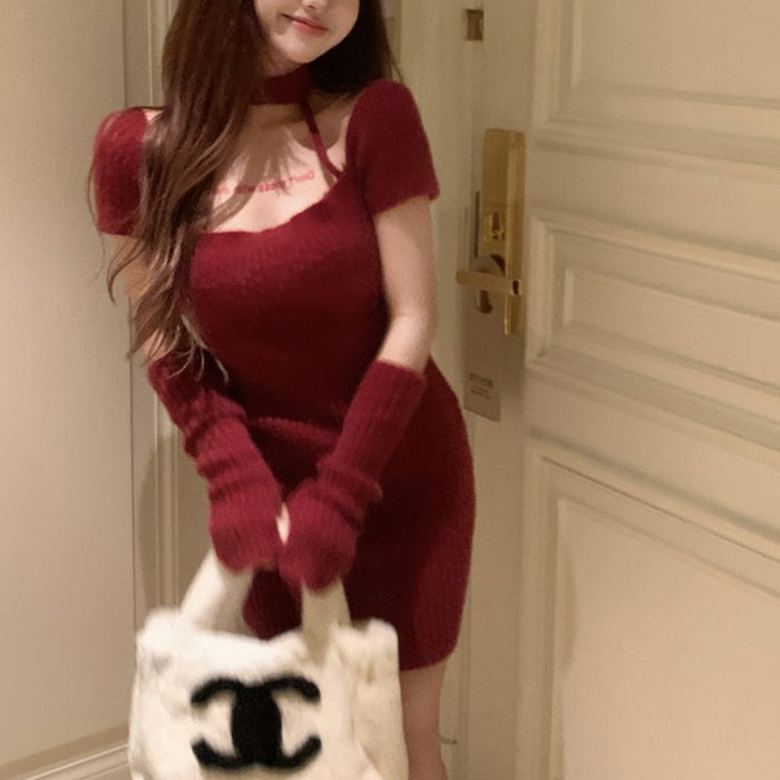 CHICWISH★チョーカーニットワンピース☆ チョーカーファーリブロングワンピース – Darich (ダーリッチ)