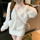 Vネックフェイクファーセットアップ（3COLOR）AS1698