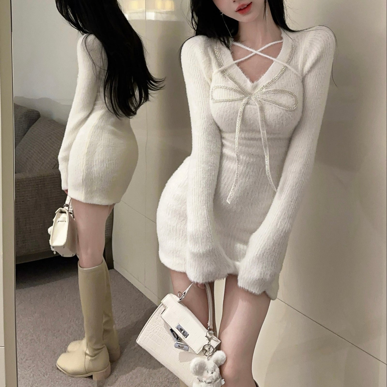 正規品♡リボン柄プルオーバー♡オフホワイト インフルエンサー企画】袖リボンボレロ | OLIVE des OLIVE(オリーブ デ