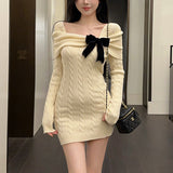 ブラックリボンケーブルニットワンピースAO1818