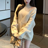 Vネックニット+タイトワンピース（2COLOR）AS1706