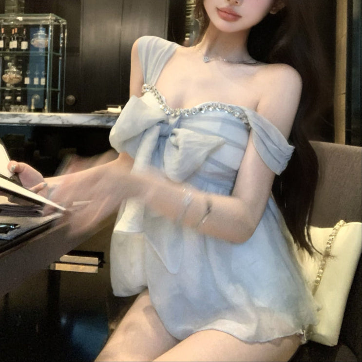 ビジューリボンブラウスAT1364