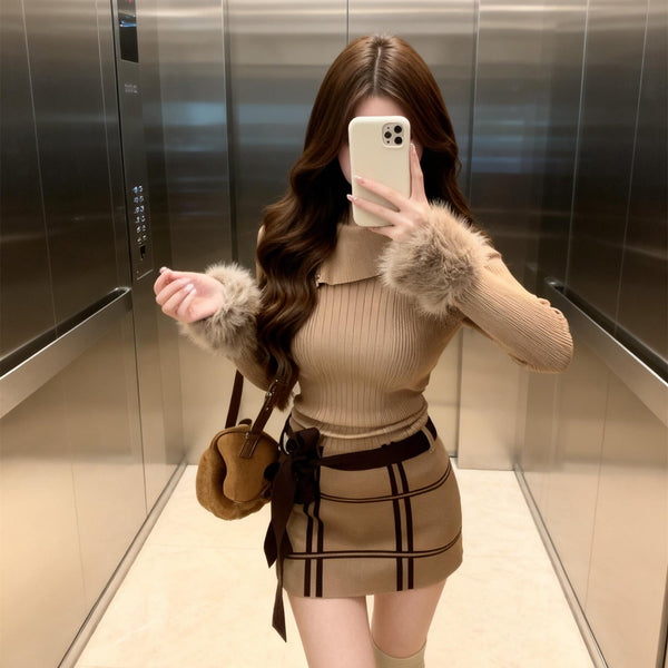 ウィンドウペンニットワンピース（2COLOR）AO1817