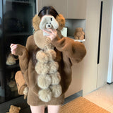 Vネックフェイクファーセットアップ（3COLOR）AS1698