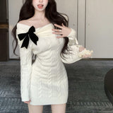 ブラックリボンケーブルニットワンピースAO1818