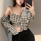 カーディガン付きチェックキャミトップス（2COLOR）AT1393