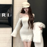 レースニットホワイトワンピースAO1823