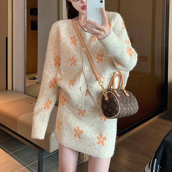 フラワーモチーフニットセットアップAS1677