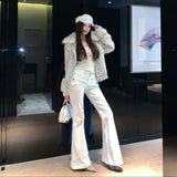 襟ファーツイードダウンジャケットAJ1190