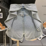 バックリボンデニムショートパンツAB1203