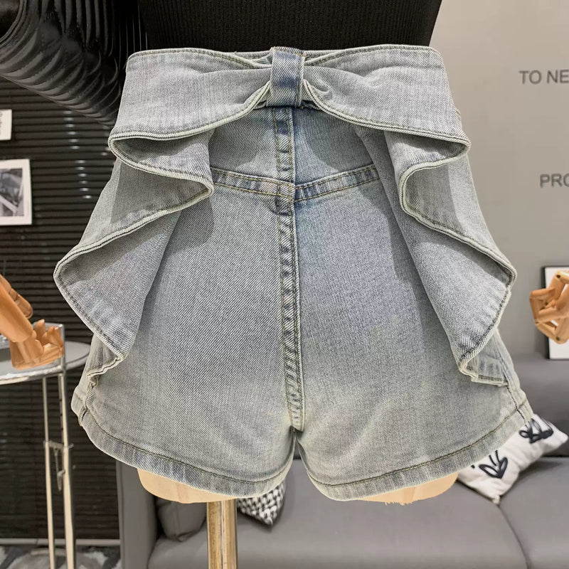 バックリボンデニムショートパンツAB1203