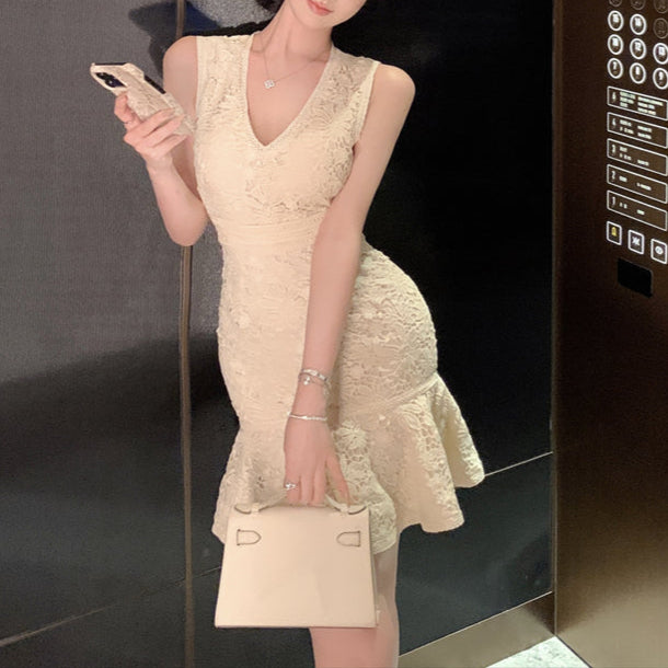 総レースマーメイドミニワンピースAO1750