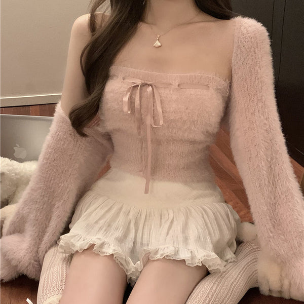 ショートボレロ付きチューブトップニット（2COLOR）AT1397