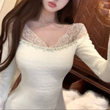 レースニットホワイトワンピースAO1823