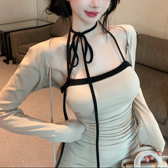 ボレロ付きバイカラーワンピース（2COLOR）AO1800