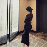 ウエストシースルーニットワンピース（2COLOR）AO1814