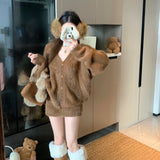 Vネックフェイクファーセットアップ（3COLOR）AS1698