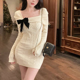 ブラックリボンケーブルニットワンピースAO1818