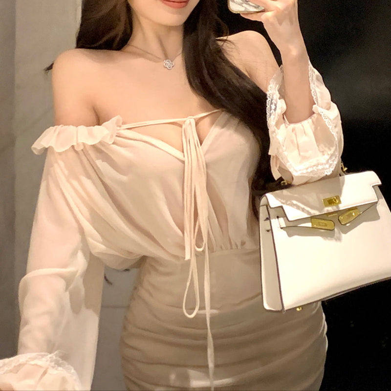 シフォンオフショルワンピースAO1797