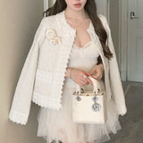 レースステッチノーカラージャケットAJ1196