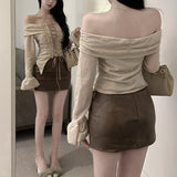 レースアップオフショルカットソーAT1392