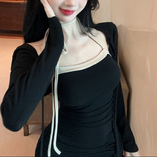 ボレロ付きバイカラーワンピース（2COLOR）AO1800
