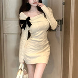 ブラックリボンケーブルニットワンピースAO1818