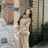 袖ファーケーブルニットAT1398