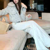 襟ファーツイードダウンジャケットAJ1190