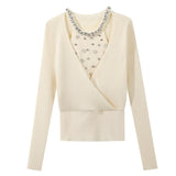 ビジュー付きホルターネックニット（2COLOR）AT1403