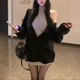 Vネックニット+タイトワンピース（2COLOR）AS1706