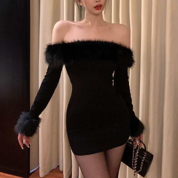 ブラックファーワンピースAO1816