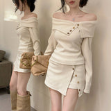 オフショルリブスコートセットアップAS1691