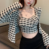 カーディガン付きチェックキャミトップス（2COLOR）AT1393