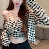 カーディガン付きチェックキャミトップス（2COLOR）AT1393