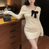 ブラックリボンケーブルニットワンピースAO1818