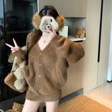 Vネックフェイクファーセットアップ（3COLOR）AS1698